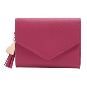Tri-Fold Tassel Wallet Vegan Leather Barbie Pink Valentine's Day Heart